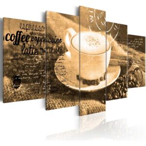 Obraz - Coffe, Espresso, Cappuccino, Latte machiato ... - sepia (200X100)