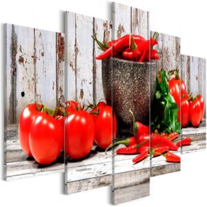 Obraz - Czerwone warzywa (5-częściowy) drewno szeroki (100X50)