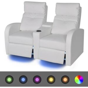 Fotele kinowe 2 osobowe, biała, sztuczna skóra, z podświetleniem LED