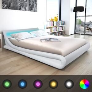Rama łóżka 160x200cm, LED, sztuczna skóra, biała