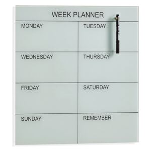 Tablica szklana, plan tygodniowy, 450x450 mm, biały