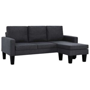 Sofa 3-osobowa z pufem, obicie z tkaniny, ciemnoszara
