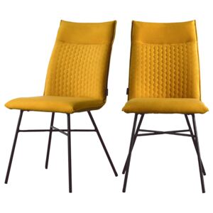 SELSEY Zestaw dwóch krzeseł tapicerowanych Carlyn żółte pikowane