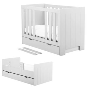 Białe łóżeczko z funkcją sofy 140x70 + szuflada CALMO