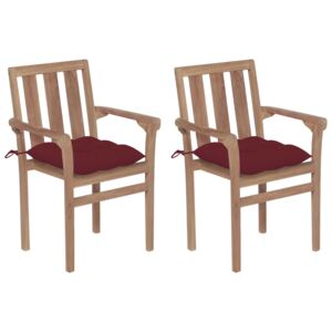 Krzesła ogrodowe, 2 szt., poduszki w kolorze wina, tekowe