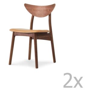 Komplet 2 krzeseł z litego drewna orzechowego z brązowym siedziskiem WOOD AND VISION Chief