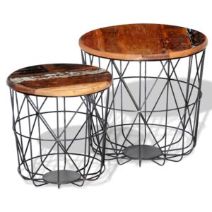 Zestaw 2 okrągłych stolików z drewna odzyskanego, 35 i 45 cm
