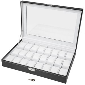 Tectake 401538 pudełko szkatułka etui na 24 zegarków z kluczykiem - biały