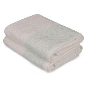 Zestaw dwóch białych ręczników z niebieskim detalem Romantica, 90x50 cm