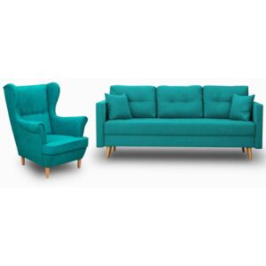 Zestaw Wypoczynkowy Skandynawski Sofa + Fotel (A10 - TURKUS | ENJOY EN17)