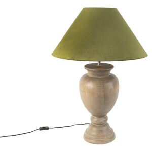 Rustykalna lampa stołowa klosz aksamitny zielony mech 55 cm - Clover Oswietlenie wewnetrzne