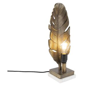 Brązowa lampa stołowa Art Deco z marmurową podstawą - Liść Oswietlenie wewnetrzne