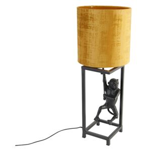 Lampa stołowa vintage czarny abażur z tkaniny złoty 25 cm - Cage Abe Oswietlenie wewnetrzne