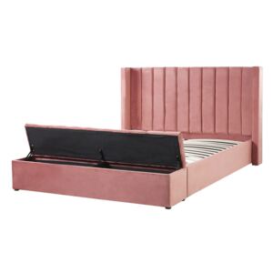 Łóżko welurowe z ławą 180 x 200 cm różowe NOYERS