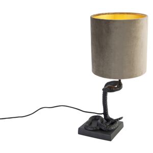 Lampa stołowa vintage czarny abażur z tkaniny ciemnoszary - Slange Oswietlenie wewnetrzne
