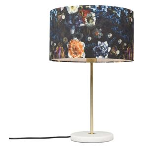 Lampa stołowa mosiądz klosz kwiaty 35cm - Kaso Oswietlenie wewnetrzne