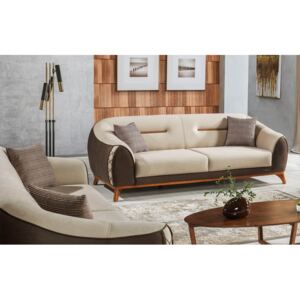 Sofa tapicerowana aksamitem, 3 osobowa, z funkcją spania dla 1 osoby Berlin Kremowy / Brązowy, dl.228xszer.100xwys.83 cm