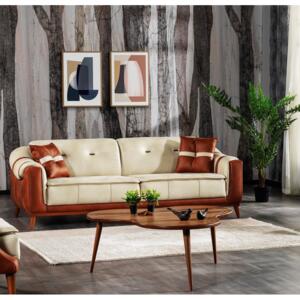 Sofa tapicerowana aksamitem, 3 osobowa, z funkcją spania dla 1 osoby Urla Kremowy / Brązowy K1, dl.227xszer.100xwys.80 cm