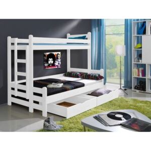 Dziecięce łóżko piętrowe z litego drewna sosnowego, z 2 szufladami Beniamin Biały, 200 x 90 cm