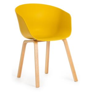 Krzesło plastikowe z drewnianymi nogami Iris Yellow,, Szer.55xGł.56xWys.80 cm