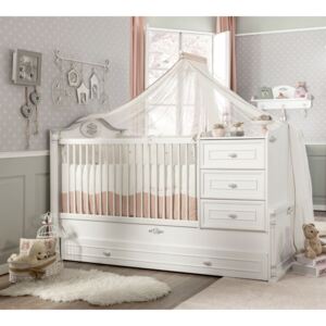 Łóżko z szufladą rosnące razem z dzieckiem Romantic Baby białe, 180 x 80 cm