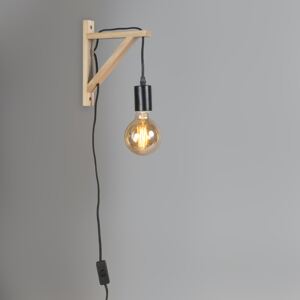 Kinkiet / Lampa scienna drewniany z czarnym wisielcem Oswietlenie wewnetrzne