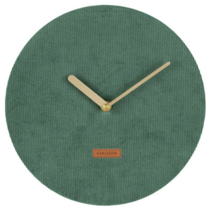 Ciemnozielony zegar ścienny ze sztruksem Karlsson Corduroy, ⌀ 25 cm
