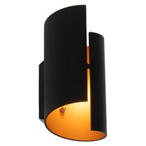 Designerska lampa ścienna czarna ze złotem - Faldo Oswietlenie wewnetrzne