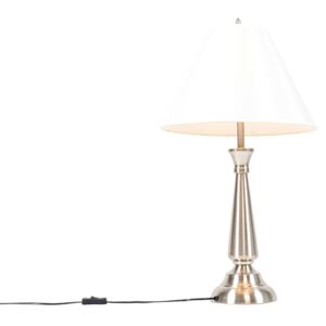 Klasyczna lampa stołowa stal klosz kremowy - Taula Oswietlenie wewnetrzne
