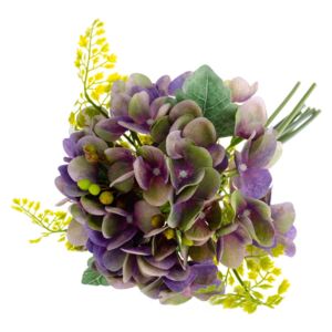 Fioletowy sztuczny kwiat dekoracyjny w stylu hortensji z paprocią Dakls
