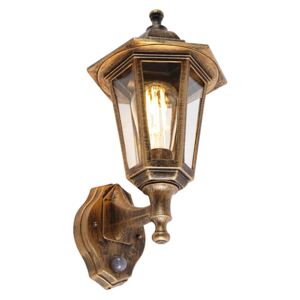 Zewnetrzna klasyczny Kinkiet / Lampa scienna zewnętrzny w kolorze antycznego złota z czujnikiem ruchu - New Haven Oswietlenie zewnetrzne