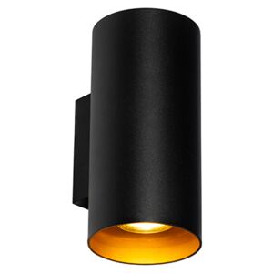 Designerski Kinkiet / Lampa scienna czarny ze złotym wnętrzem okrągły - Sab Oswietlenie wewnetrzne