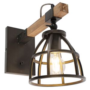 Industrialny Kinkiet / Lampa scienna regulowany czarny drewno - Arthur Oswietlenie wewnetrzne