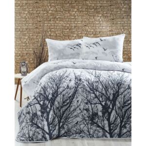 Pikowana narzuta z poszewkami na poduszki Peace Grey, 200x220 cm