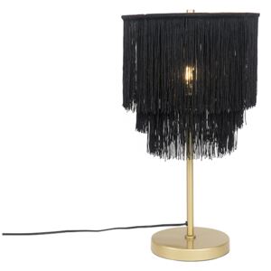 Orientalna lampa stołowa złoto-czarny klosz z frędzlami - Franxa Oswietlenie wewnetrzne