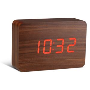 Ciemnobrązowy budzik z czerwonym wyświetlaczem LED Gingko Brick Click Clock
