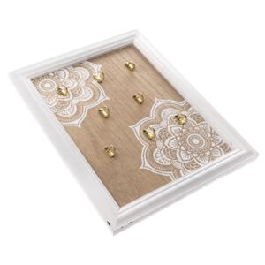 Drewniany wieszak na klucze Mandala, 8 haczyków, 25 x 35 x 3,5 cm