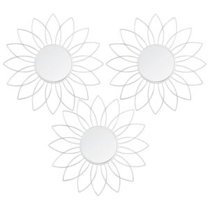 Zestaw trzech luster ściennych w kształcie kwiatu, kolor srebrny