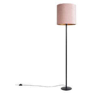 Lampa podłogowa czarna klosz welurowy różowo-złoty 40cm - Simplo Oswietlenie wewnetrzne
