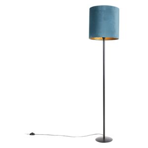 Lampa podłogowa czarna klosz welurowy niebiesko-złoty 40cm - Simplo Oswietlenie wewnetrzne
