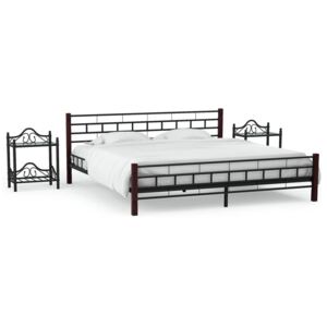 Rama łóżka i 2 szafki nocne, czarne, metalowe, 160 x 200 cm