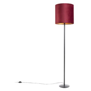 Lampa podłogowa czarna klosz welurowy czerwono-złoty 40cm - Simplo Oswietlenie wewnetrzne