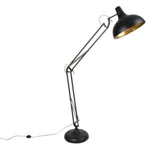 Przemysłowa lampa stojąca czarna ze złotą regulacją - Hobby Oswietlenie wewnetrzne