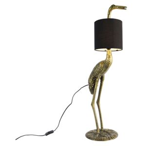 Vintage lampa podłogowa mosiężny klosz z tkaniny czarny - Żuraw ptak To Oswietlenie wewnetrzne