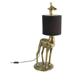 Vintage lampa podłogowa mosiężny klosz z tkaniny czarny - Żyrafa To Oswietlenie wewnetrzne