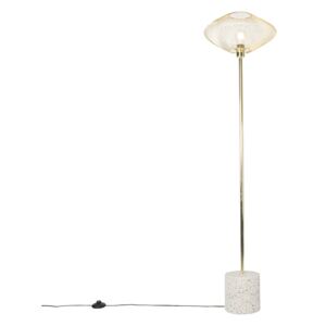 Designerska lampa podłogowa biała z mosiądzem - Ella Oswietlenie wewnetrzne