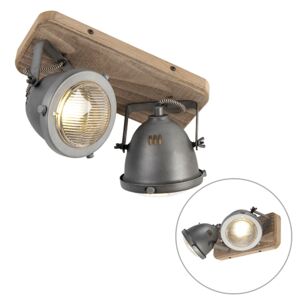 Industrialny Reflektorek / Spot / Spotow regulowany stal drewno 2-źródła światła - Emado Oswietlenie wewnetrzne