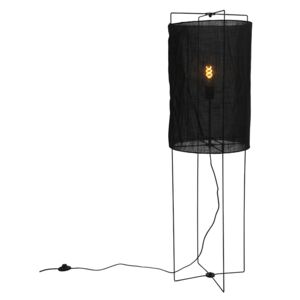 Designerska lampa podłogowa czarna klosz czarny lniany - Rich Oswietlenie wewnetrzne