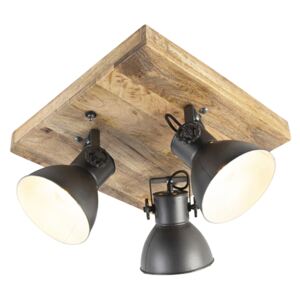 Przemysłowy Reflektorek / Spot / Spotow czarny drewno 3-źródła światła - Mangoes Oswietlenie wewnetrzne