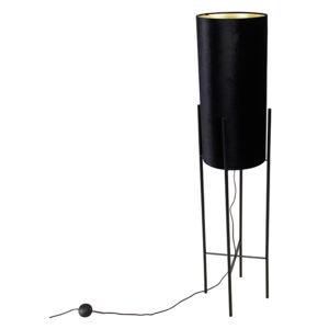 Designerska lampa podłogowa czarna klosz welurowy czarno-złoty - Rich Oswietlenie wewnetrzne